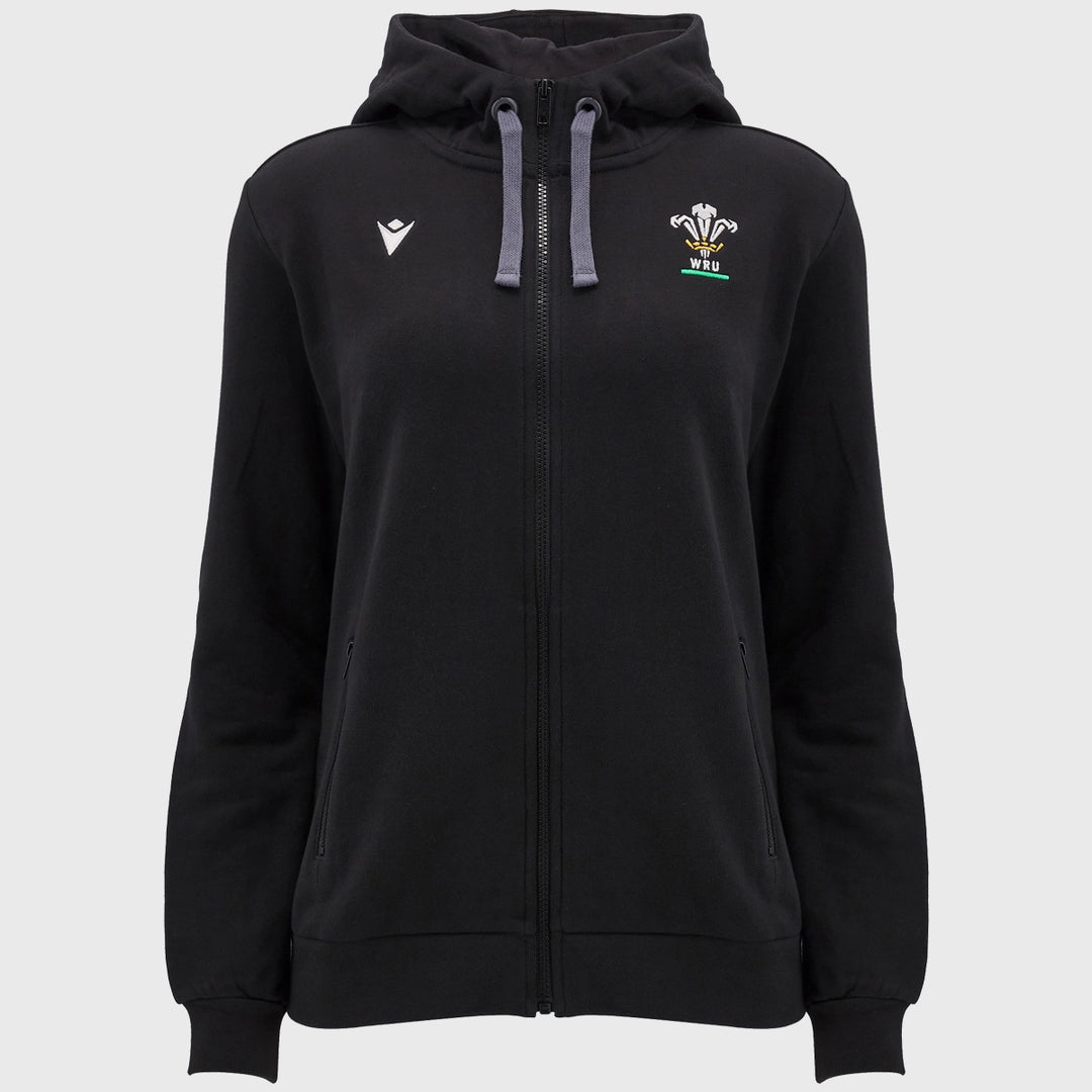 Macron Wales Rugby Women's Full Zip Hoody Black - Rugbystuff.com