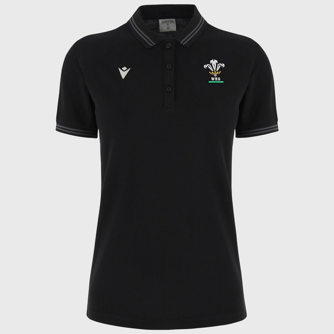 Macron Wales Rugby Women's Polo Shirt Black - Rugbystuff.com