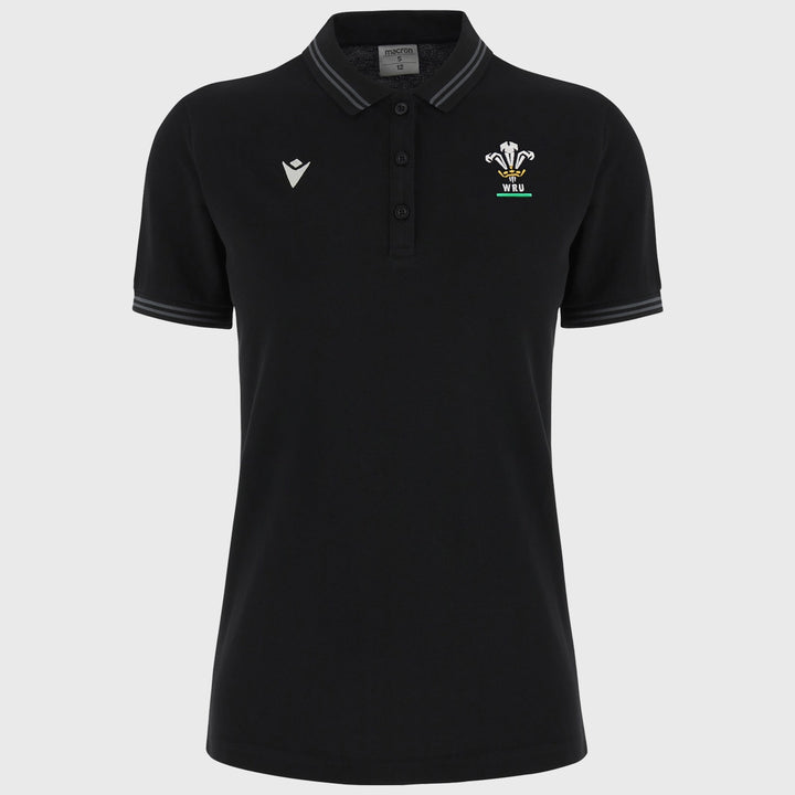 Macron Wales Rugby Women's Polo Shirt Black - Rugbystuff.com