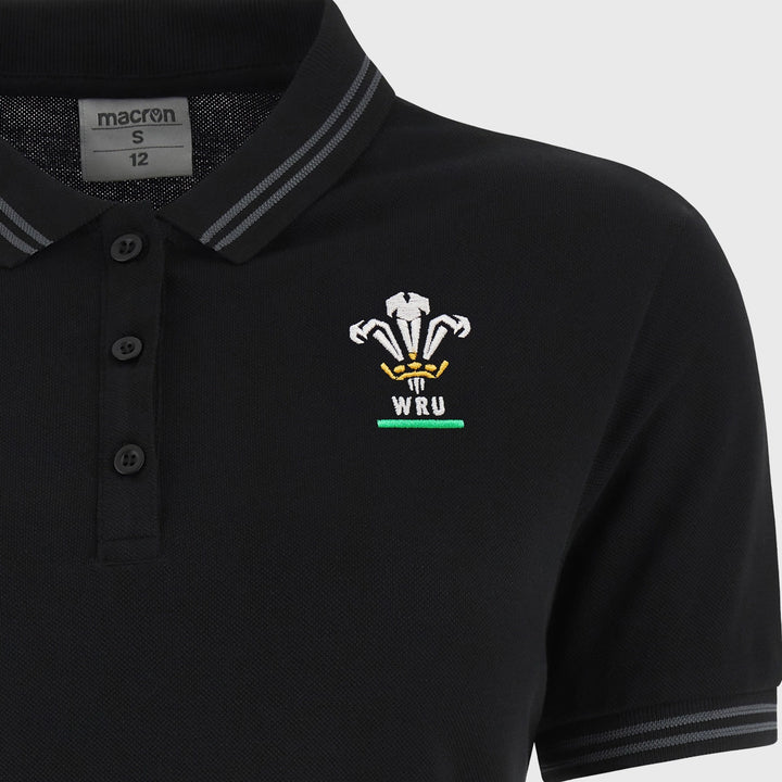 Macron Wales Rugby Women's Polo Shirt Black - Rugbystuff.com