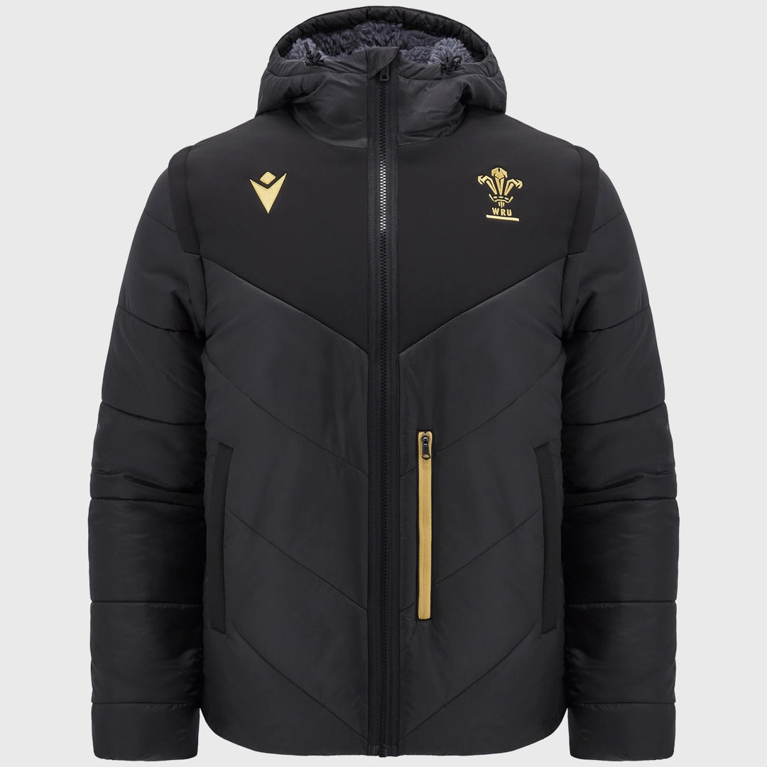 Macron Wales Rugby 2-in-1 Bomber Jacket Black - Rugbystuff.com