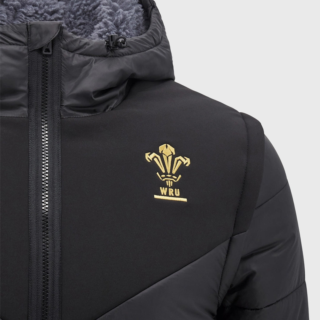 Macron Wales Rugby 2-in-1 Bomber Jacket Black - Rugbystuff.com