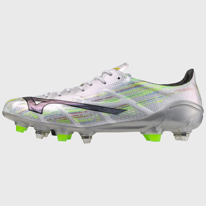 Mizuno α Alpha Elite Mix Rugby Boots White/Silver - Rugbystuff.com