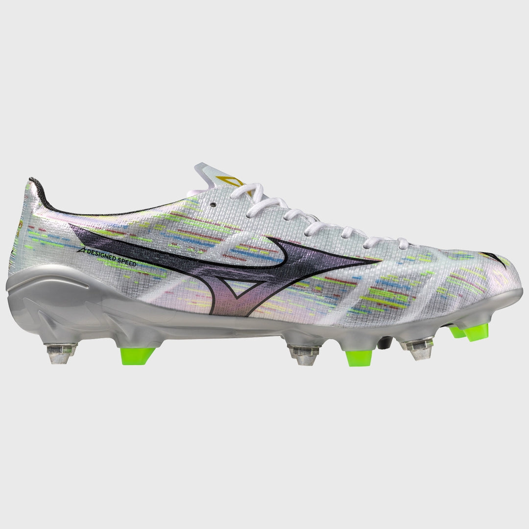 Mizuno α Alpha Elite Mix Rugby Boots White/Silver - Rugbystuff.com