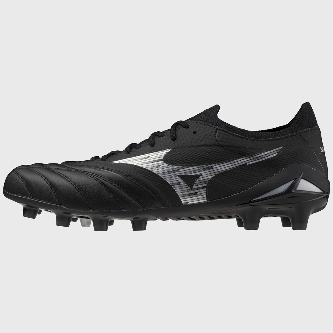 Mizuno Morelia Neo IV Beta Elite MD Rugby Boots Black and Galaxy Silver