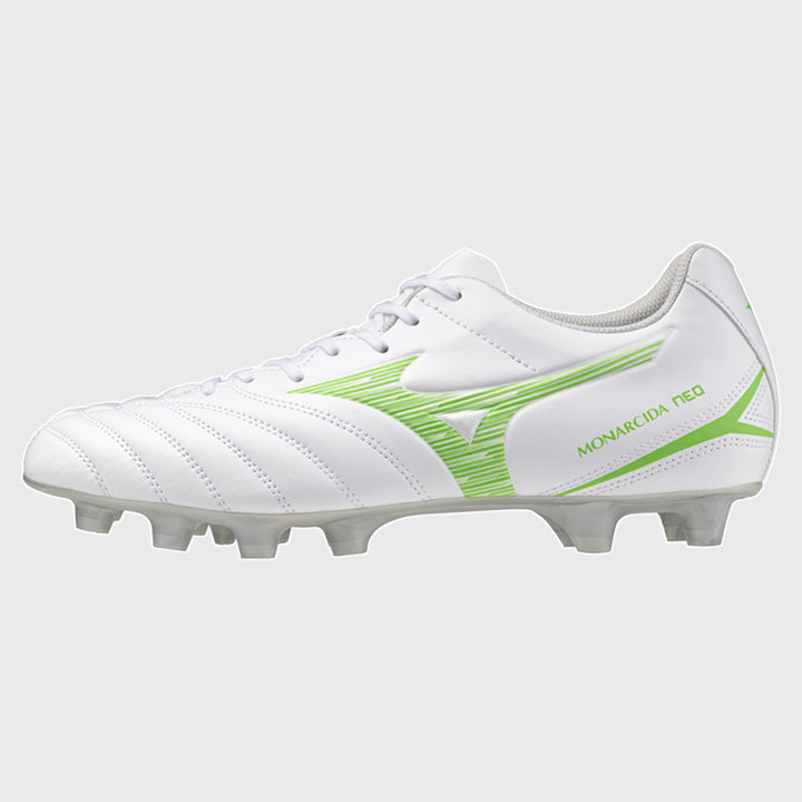 Mizuno Monarcida Neo III Select MD Rugby Boots White/Neon Green - Rugbystuff.com