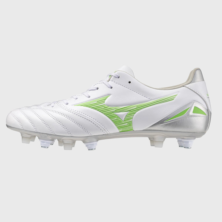 Mizuno Morelia Neo IV Pro Mix Rugby Boots White/Neon Green - Rugbystuff.com