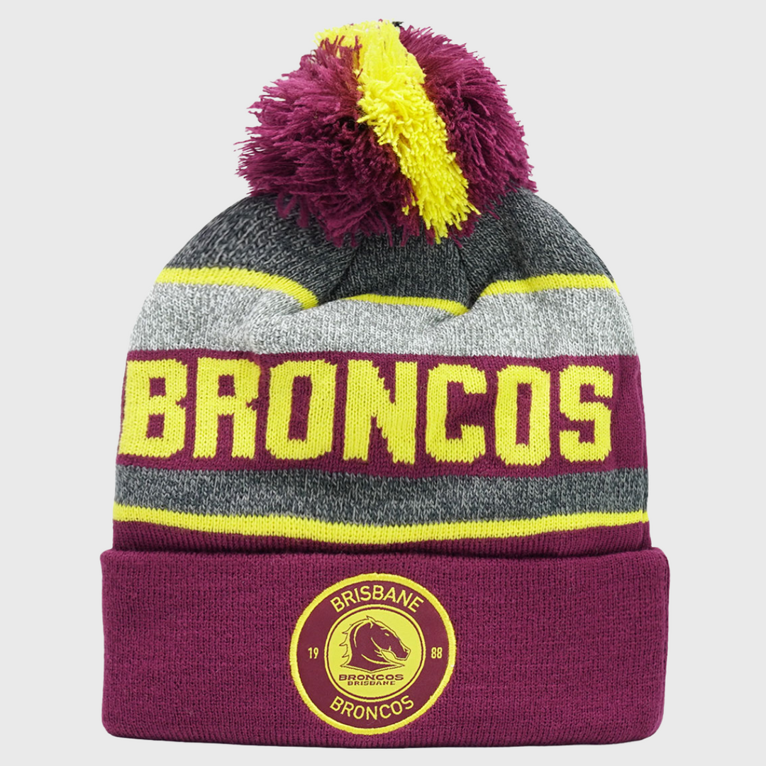 NRL Brisbane Broncos Tundra Bobble Beanie Hat - Rugbystuff.com