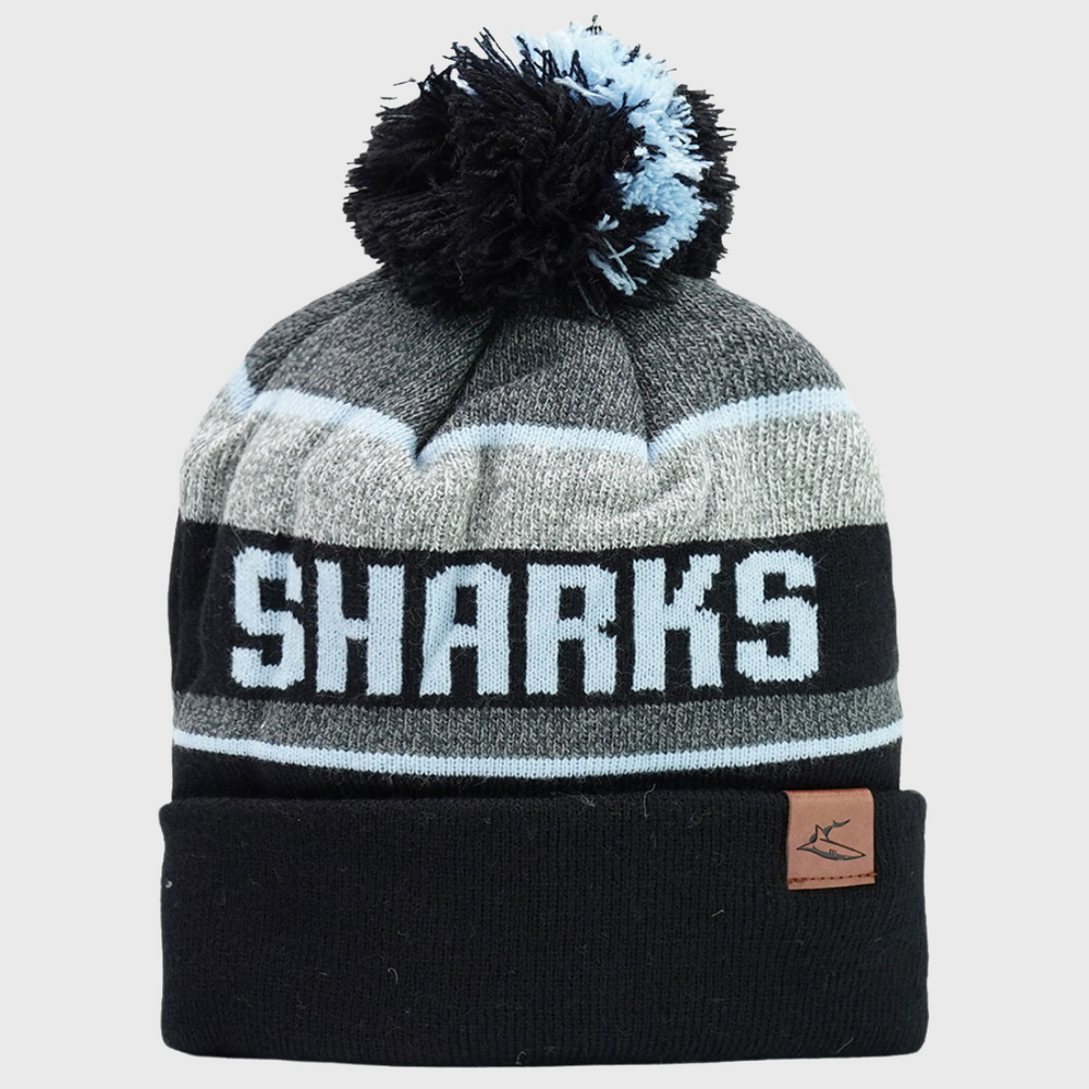 NRL Cronulla Sharks Tundra Bobble Beanie Hat - Rugbystuff.com