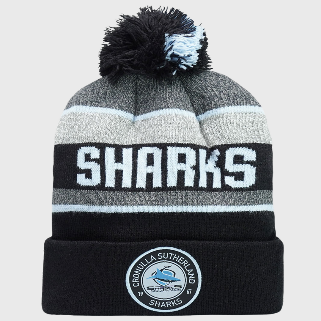 NRL Cronulla Sharks Tundra Bobble Beanie Hat - Rugbystuff.com