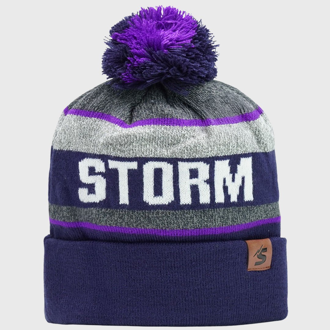 NRL Melbourne Storm Tundra Bobble Beanie Hat - Rugbystuff.com