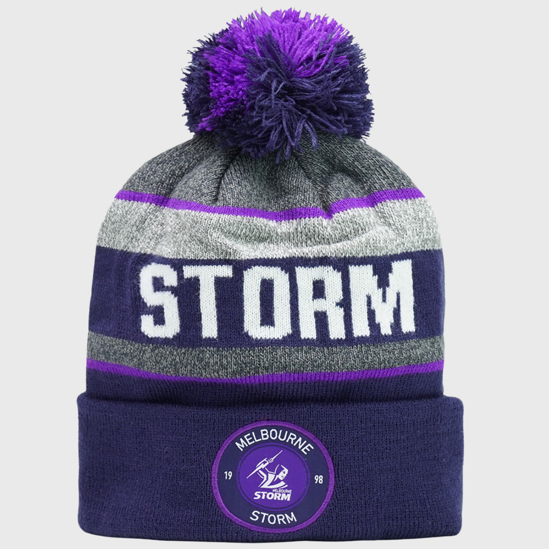 NRL Melbourne Storm Tundra Bobble Beanie Hat - Rugbystuff.com