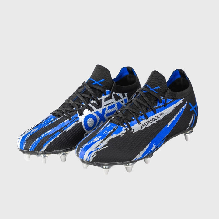 OXEN METASOCK 8 Stud Rugby Boots Black/Blue/Grey - Rugbystuff.com