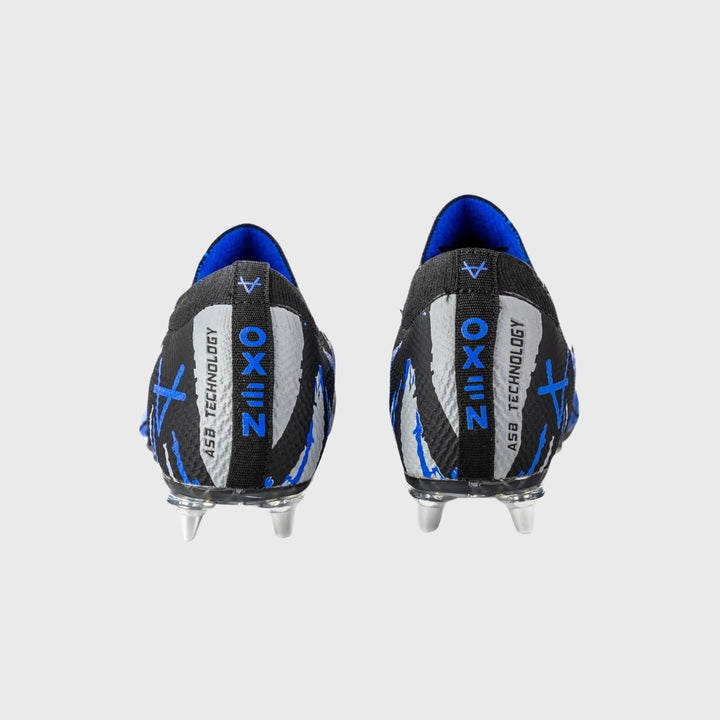 OXEN METASOCK 8 Stud Rugby Boots Black/Blue/Grey - Rugbystuff.com