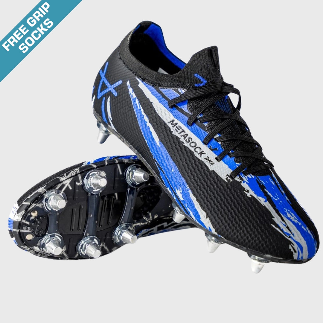 OXEN METASOCK 8 Stud Rugby Boots Black/Blue/Grey - Rugbystuff.com