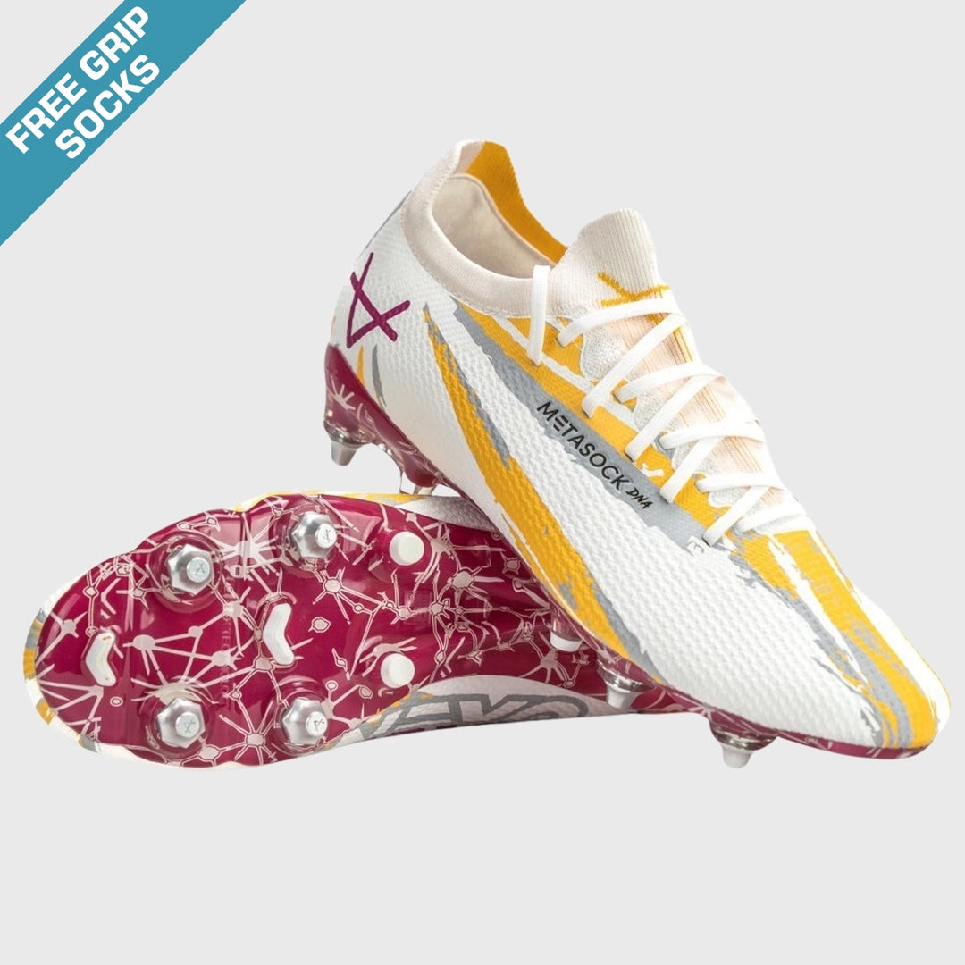 OXEN METASOCK AG Rugby Boots White/Plum/Orange - Rugbystuff.com