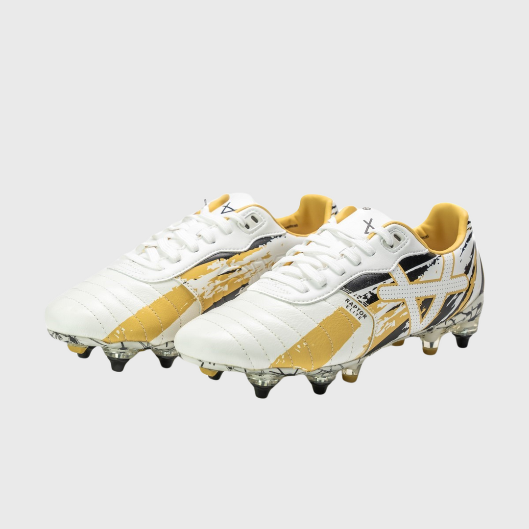 OXEN Raptor Elite AG Rugby Boots White/Gold/Black - Rugbystuff.com