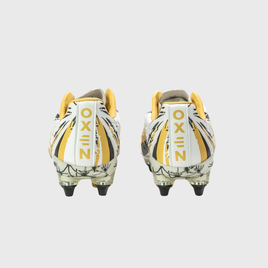 OXEN Raptor Elite AG Rugby Boots White/Gold/Black - Rugbystuff.com