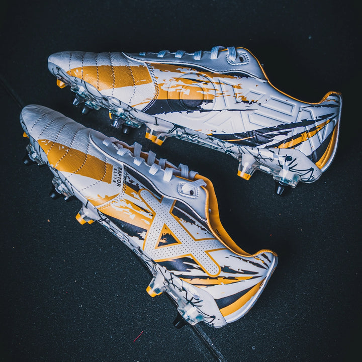 OXEN Raptor Elite AG Rugby Boots White/Gold/Black - Rugbystuff.com