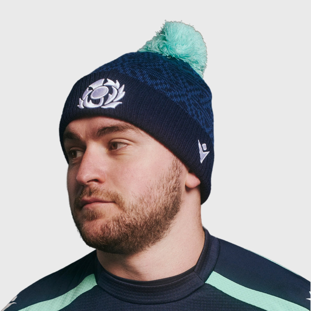 Macron Scotland Rugby Bobble Beanie Hat Navy/Green - Rugbystuff.com