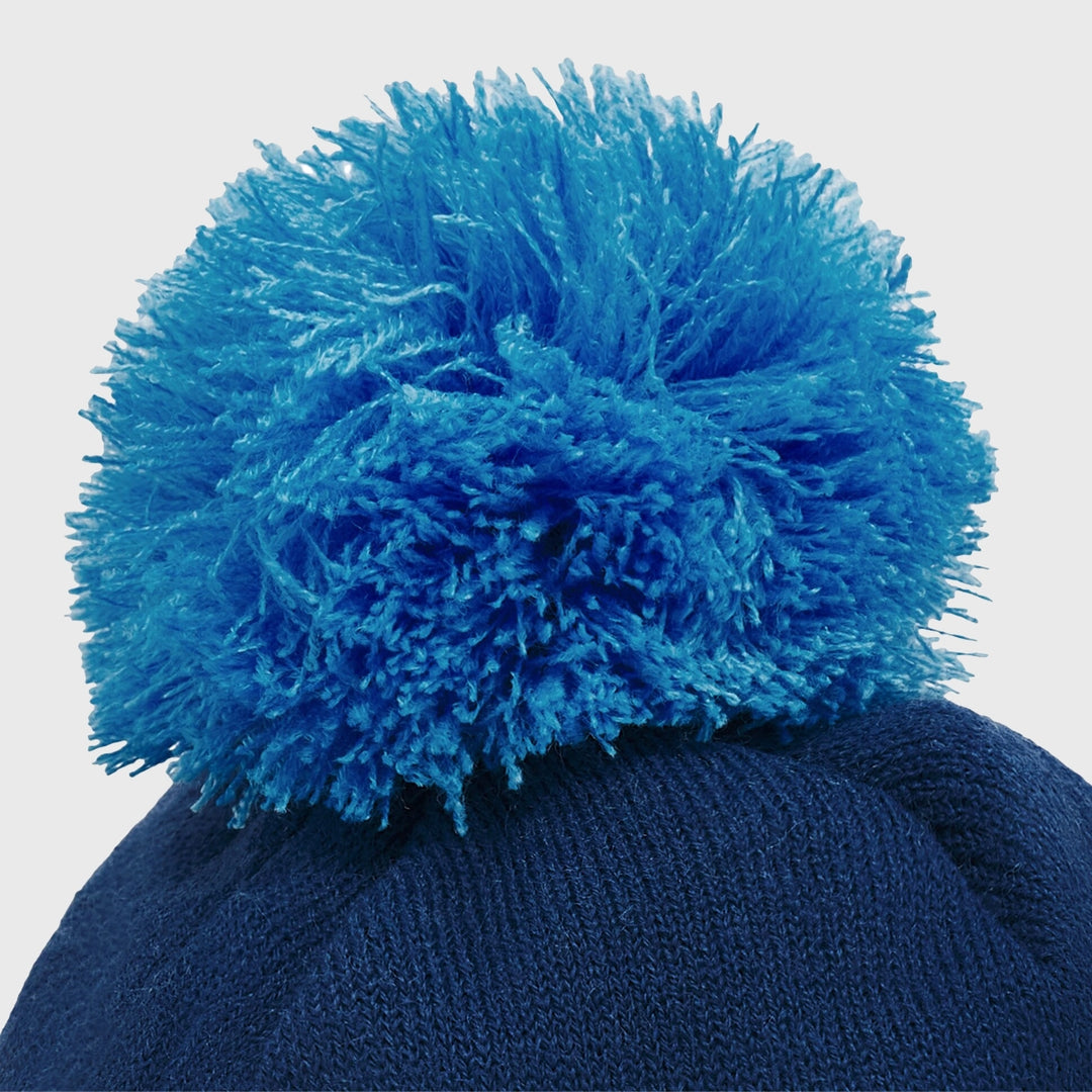 Macron Scotland Rugby Text Bobble Beanie Hat Navy/Sky - Rugbystuff.com