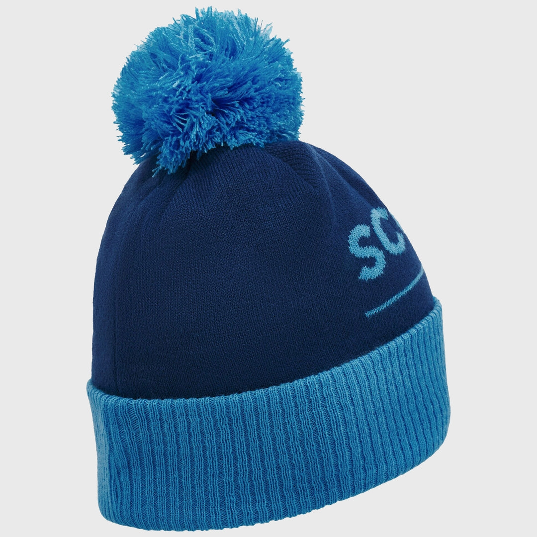 Macron Scotland Rugby Text Bobble Beanie Hat Navy/Sky - Rugbystuff.com