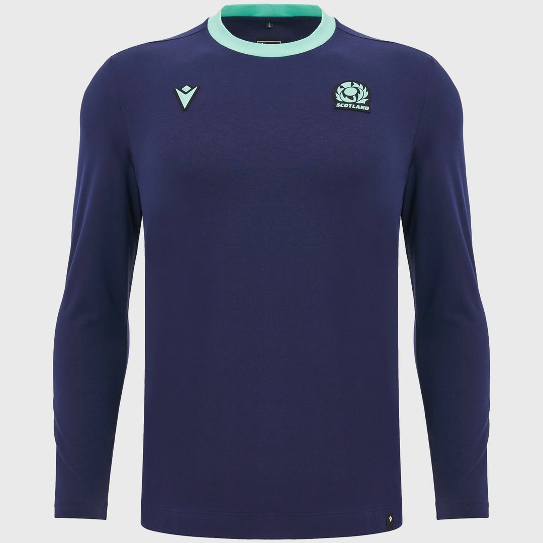 Macron Scotland Rugby Long Sleeve Cotton Tee Navy - Rugbystuff.com