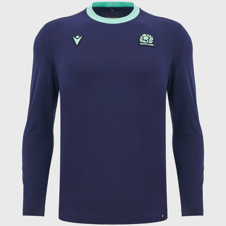 Macron Scotland Rugby Long Sleeve Cotton Tee Navy - Rugbystuff.com