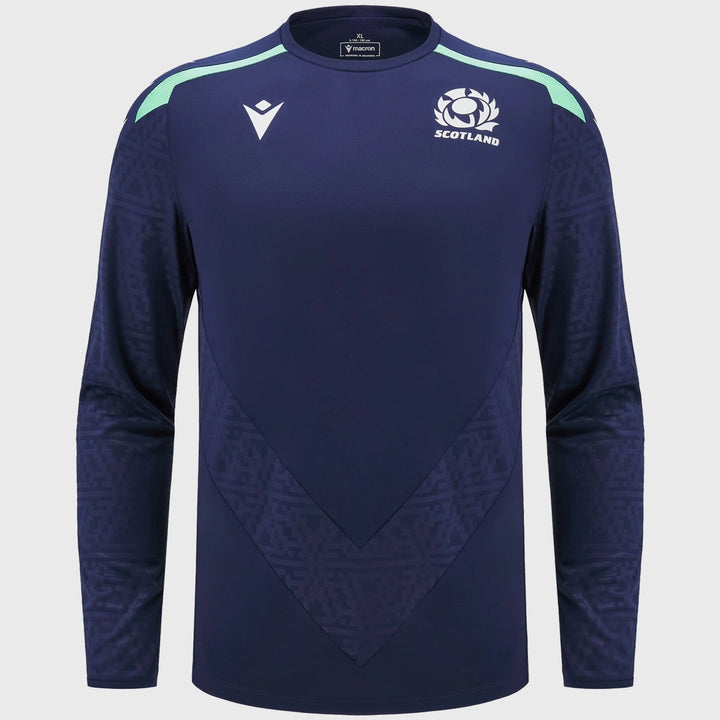 Macron Scotland Rugby Long Sleeve Poly Tee Navy - Rugbystuff.com