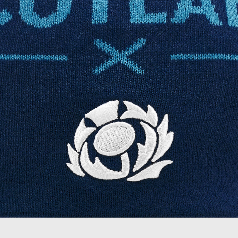 Macron Scotland Rugby Text Beanie Hat Navy/Sky - Rugbystuff.com