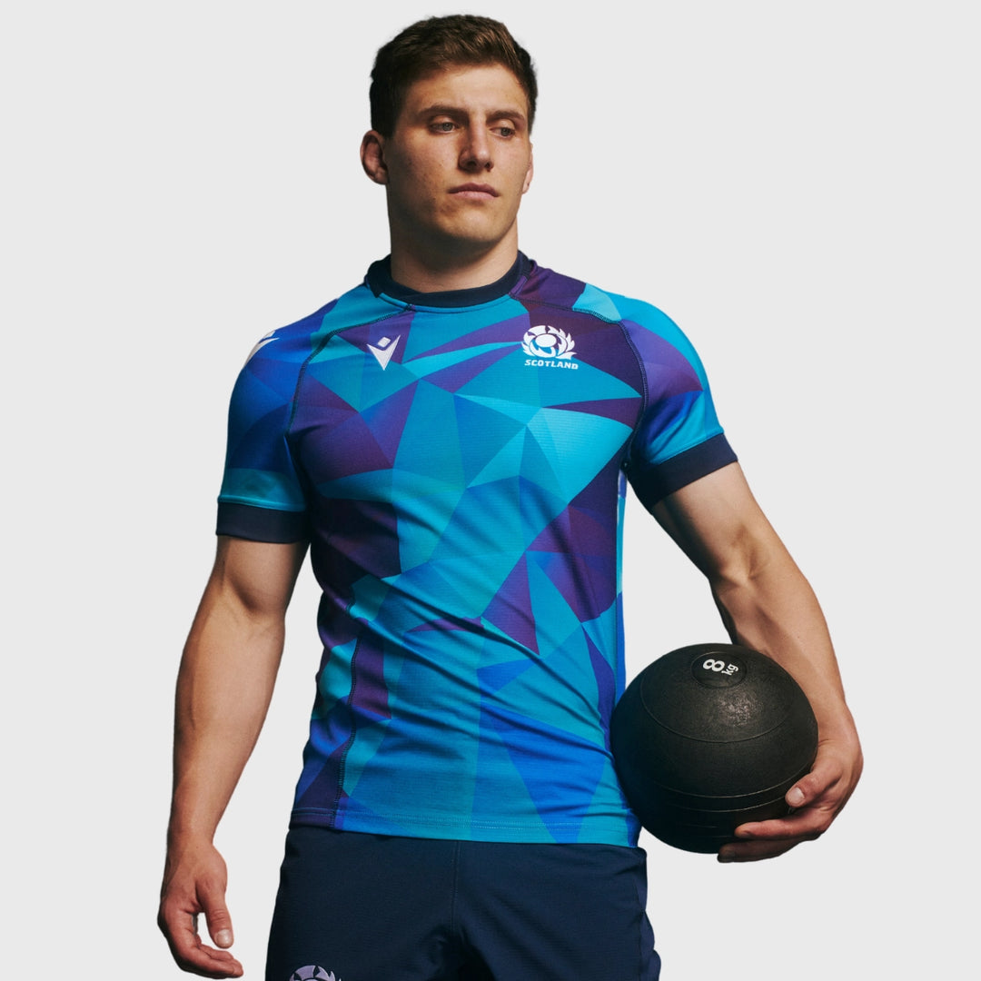 Macron Scotland Men's Training Rugby Jersey Blue 2024/25 - Rugbystuff.com