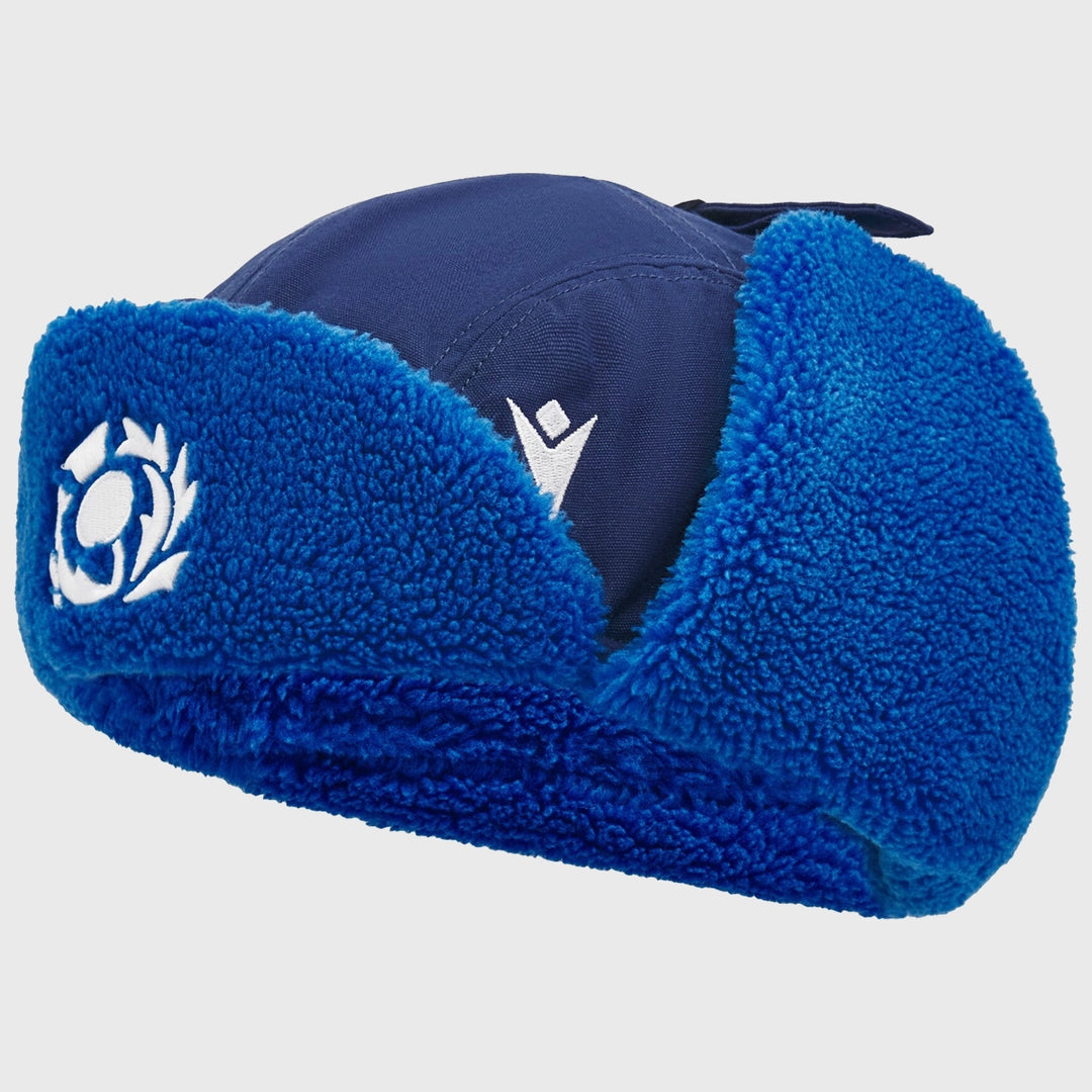 Macron Scotland Rugby Trapper Fleece Hat Navy - Rugbystuff.com