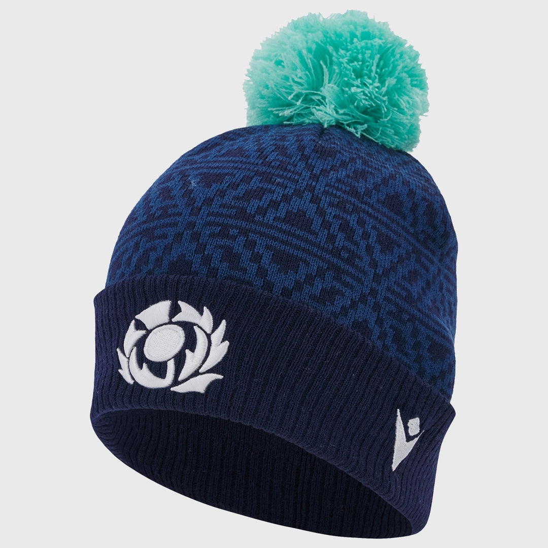 Macron Scotland Rugby Bobble Beanie Hat Navy/Green - Rugbystuff.com