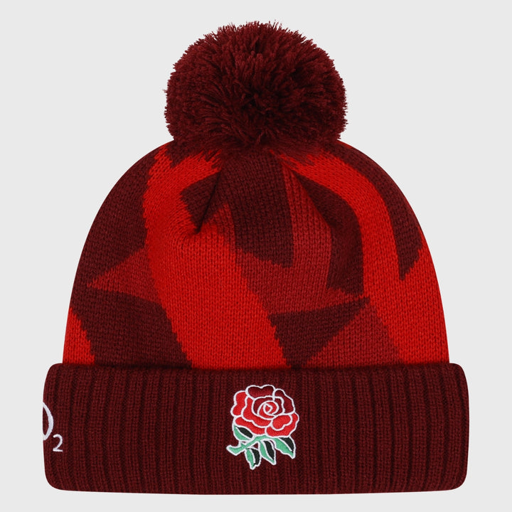 Umbro England Red Roses Graphic Bobble Beanie Hat Red - Rugbystuff.com