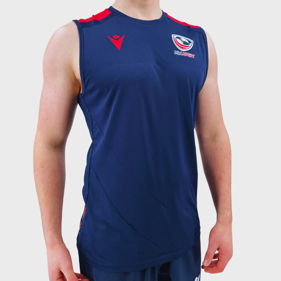 Macron USA Rugby Sleeveless Poly Tee Navy/Red - Rugbystuff.com