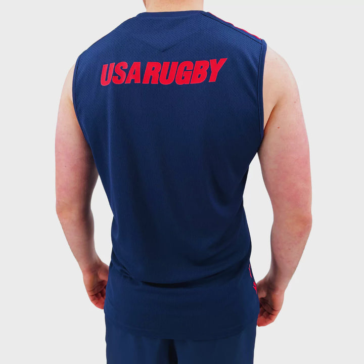 Macron USA Rugby Sleeveless Poly Tee Navy/Red - Rugbystuff.com