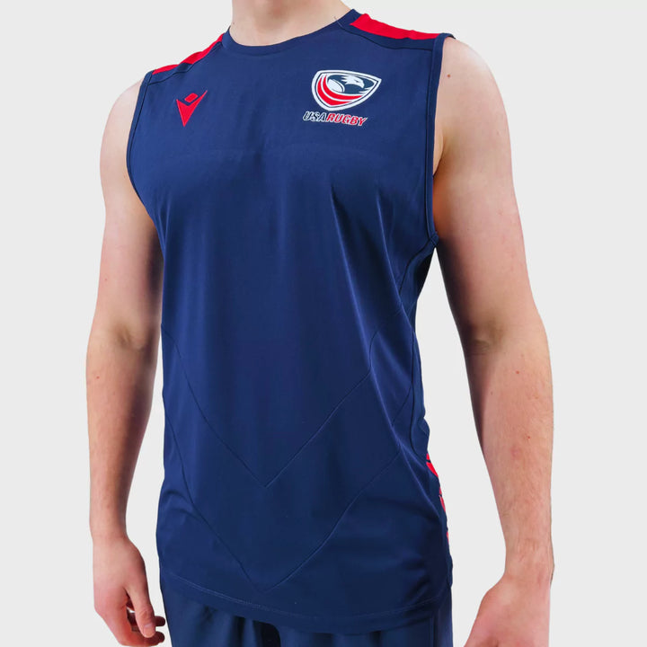 Macron USA Rugby Sleeveless Poly Tee Navy/Red - Rugbystuff.com